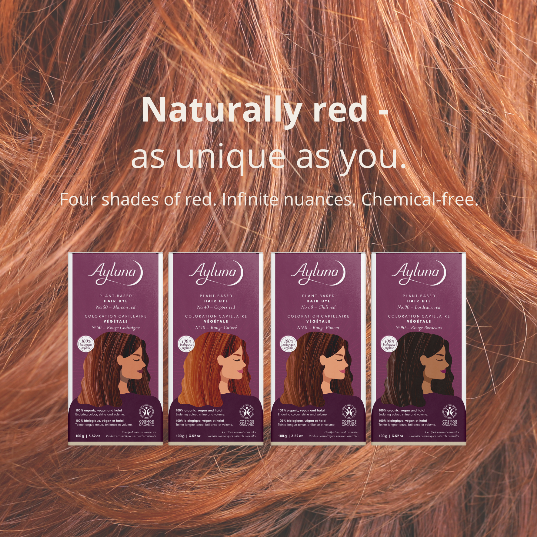 From Copper and Chestnut to Chili and Bordeaux – our plant-based hair colors give your hair depth and character without a standard result. ? 100% plant-based • COSMOS-certified • vegan & nourishing Find your perfect shade now!